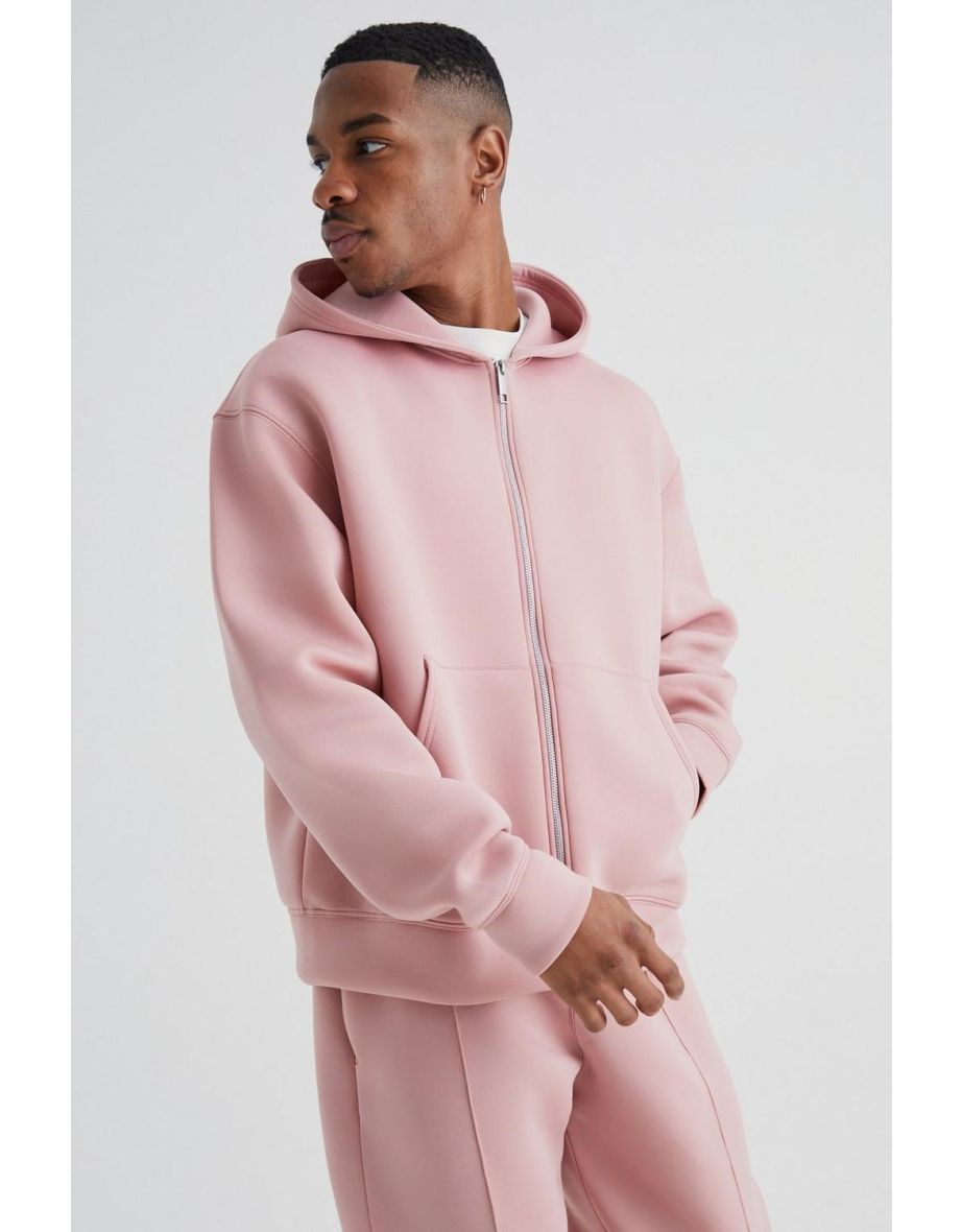 Oversized Boxy Zip Through Bonded Scuba Hooded Tracksuit - dusty pink - 2