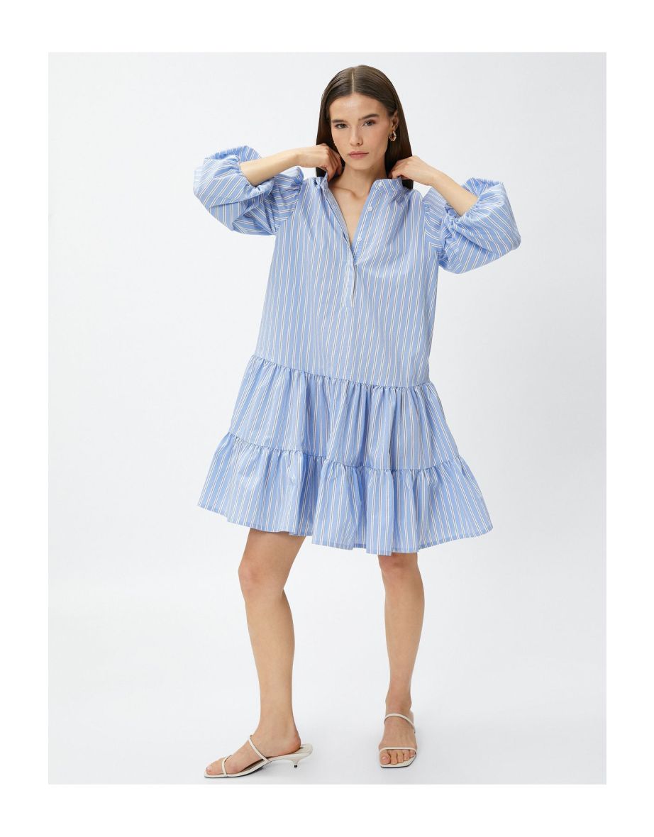 Short Shirt Dress Dominated Collar Layered Balloon Sleeve - 5