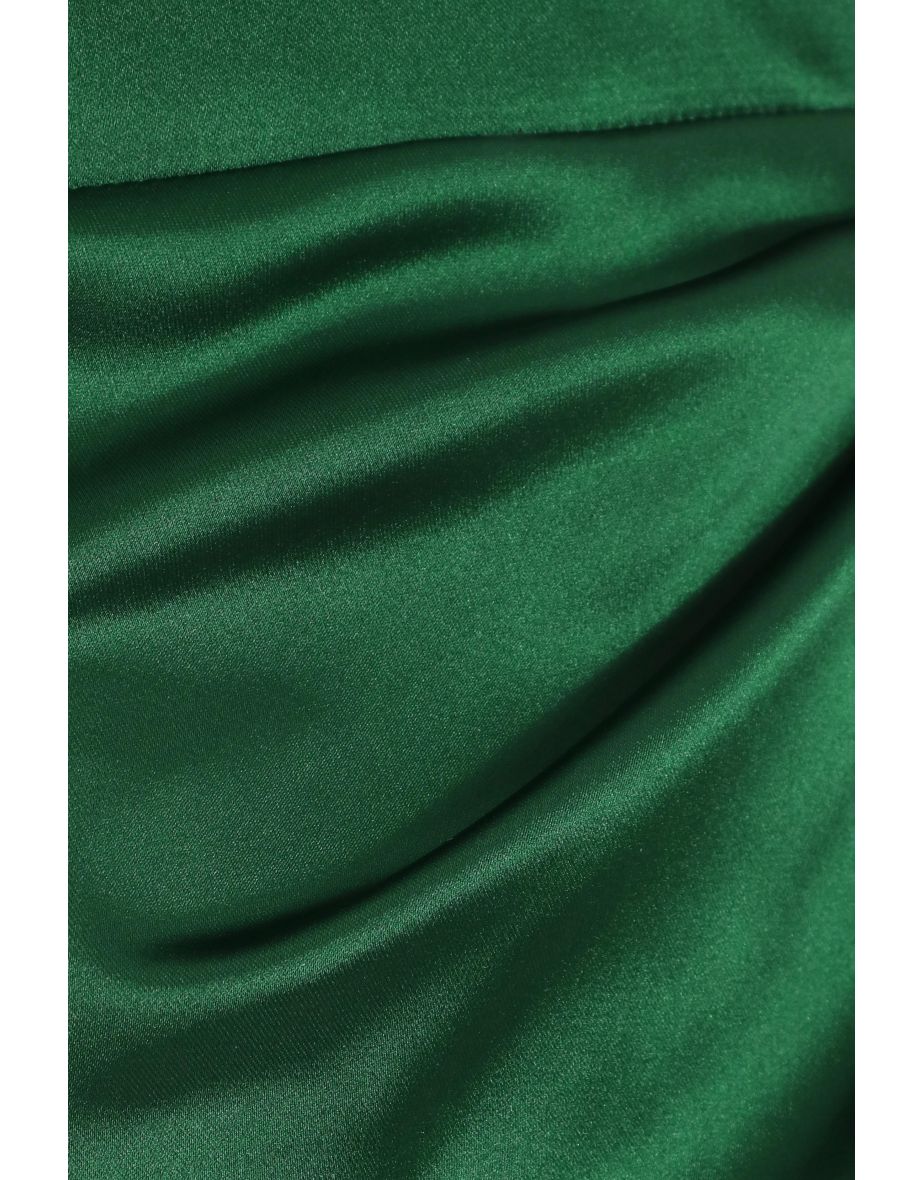 Petite Green Satin Ruched Cold Shoulder Midi Dress - 4