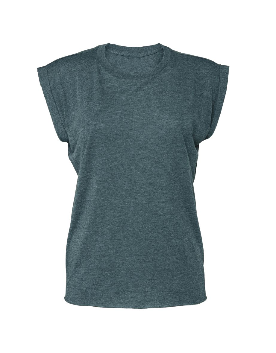 Bella + Canvas Womens/Ladies Flowy Rolled Cuff Muscle T-Shirt - Heather Teal