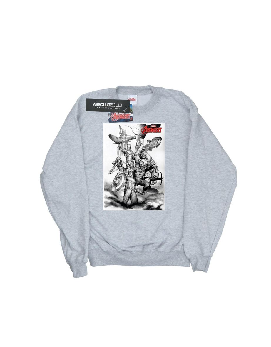 Marvel Girls Avengers Assemble Team Sketch Sweatshirt - Sports Grey