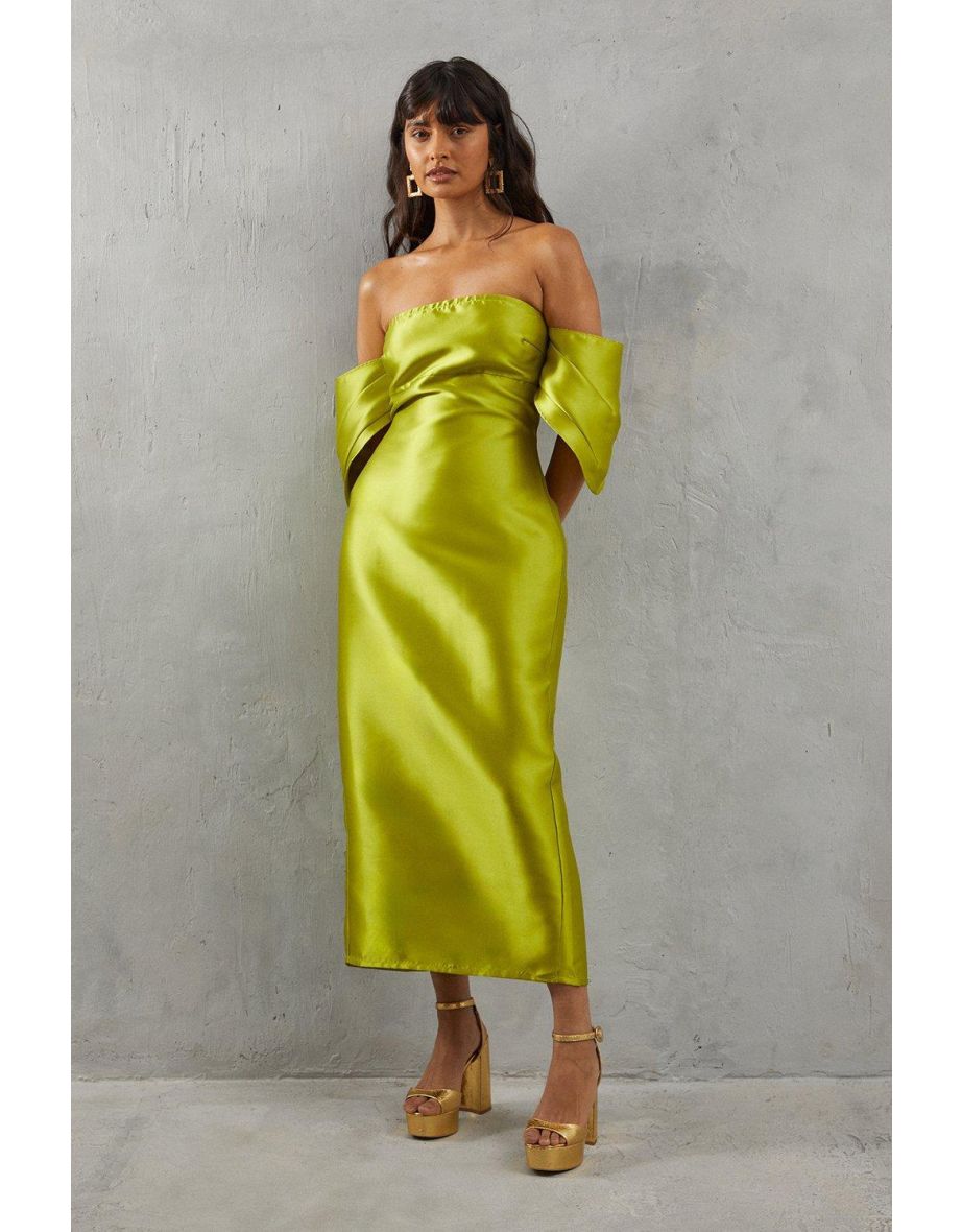 Structured Puff Sleeve Bardot Midaxi Dress