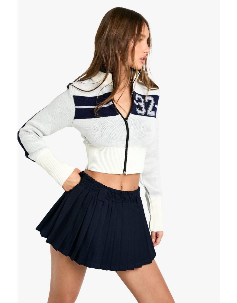 High Neck Zip Through Crop Fitted Jumper - cream