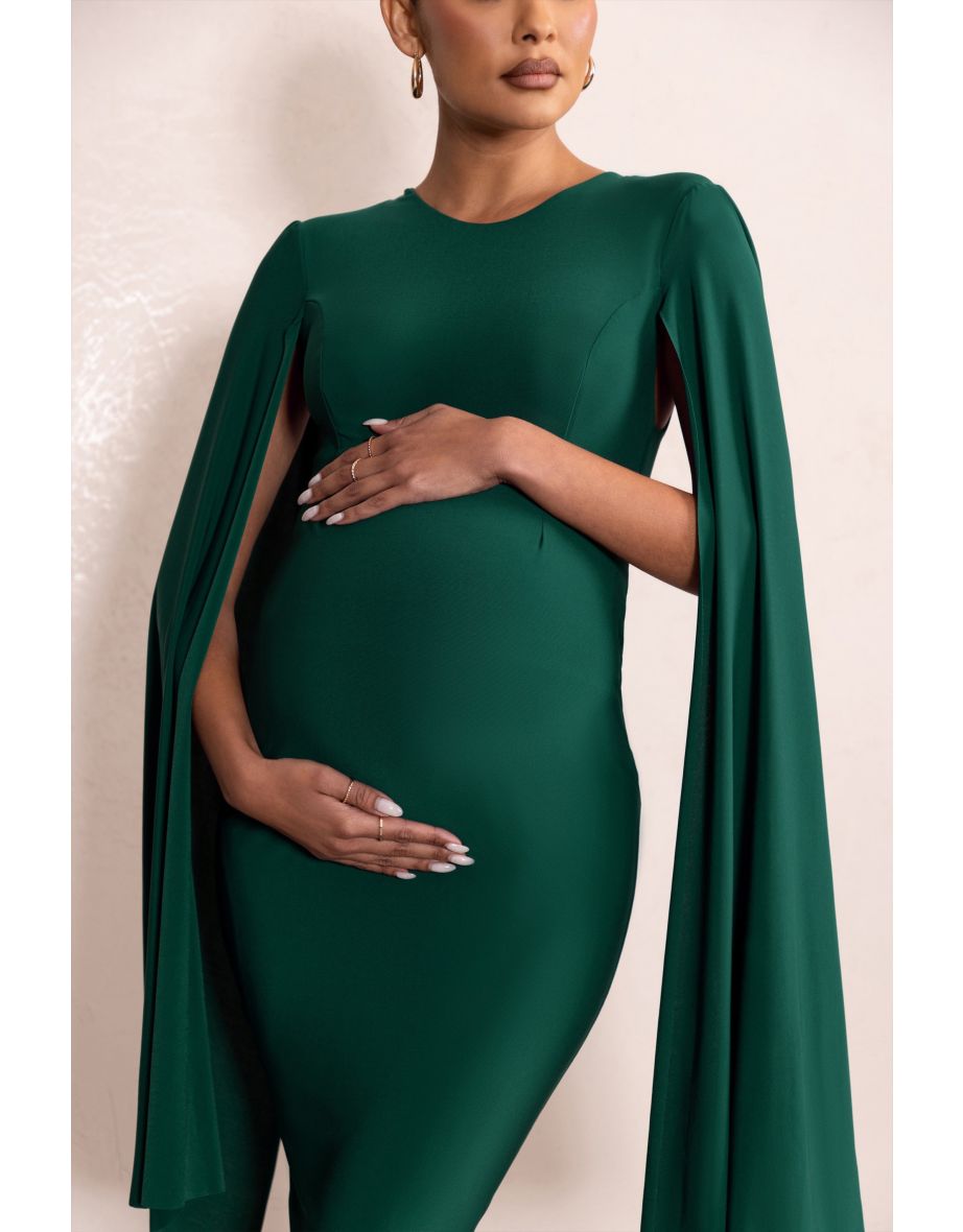 Bottle Green Maternity Cape Midi Dress - 4