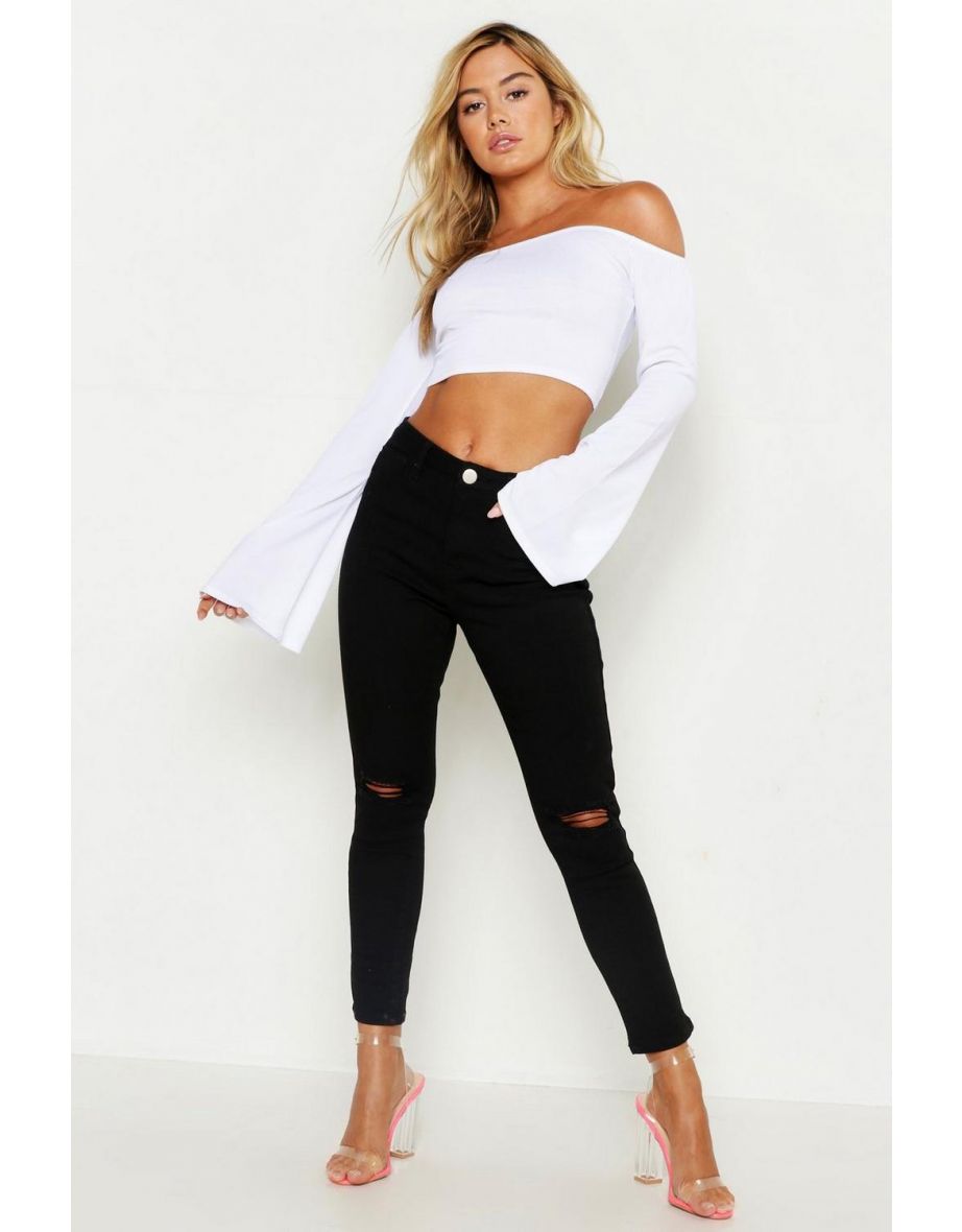 Petite High Rise Distressed Skinny Jean - black