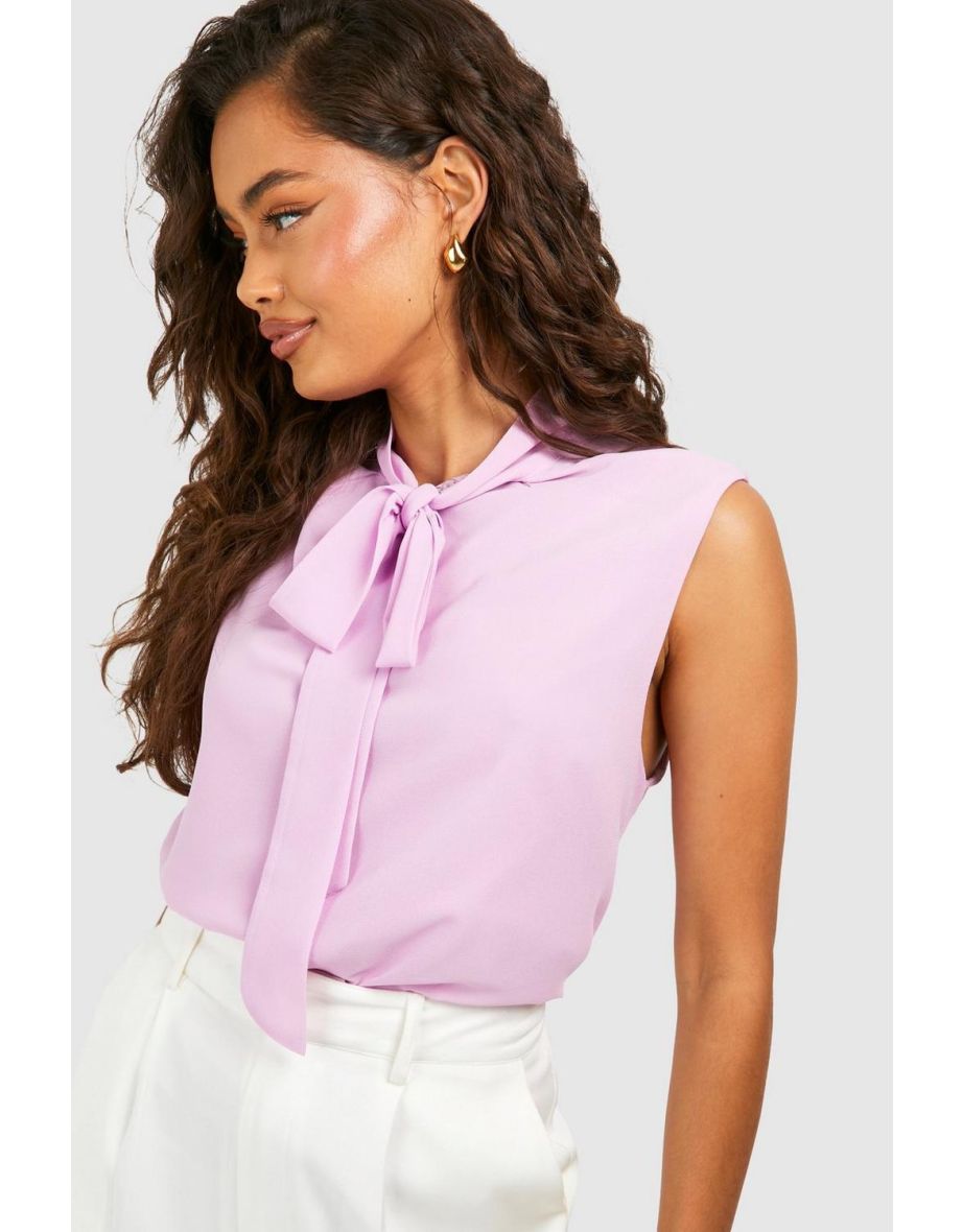 Chiffon Bow Sleeveless Blouse - pink - 3