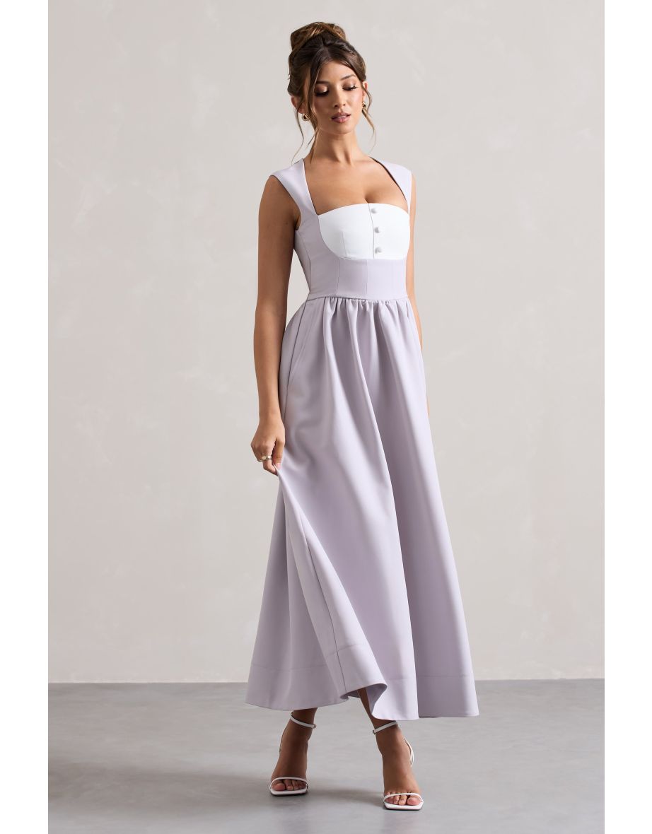 Maybelle | Mauve Square-Neck Corset Skater Maxi Dress - 4