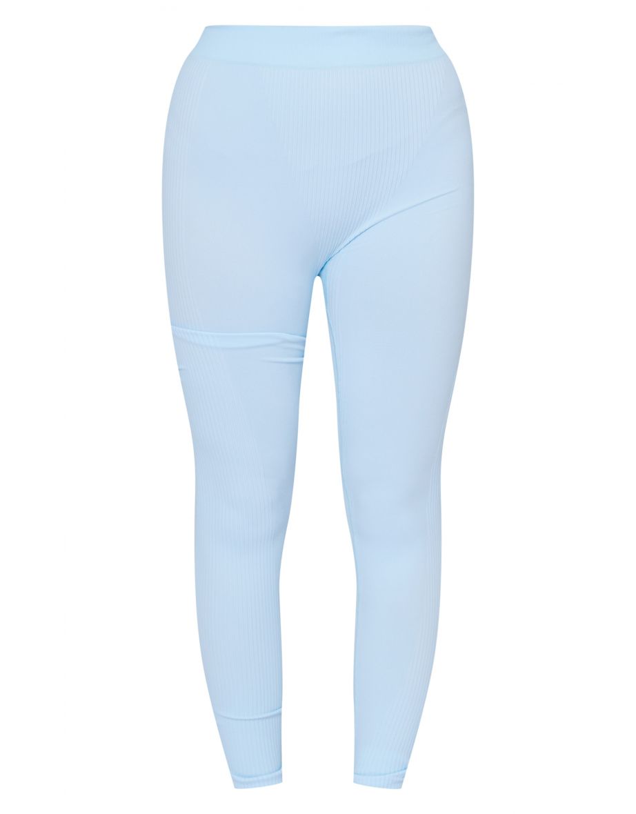 PRETTYLITTLETHING SKI Baby Blue Ribbed Seam Detail Leggings - 4
