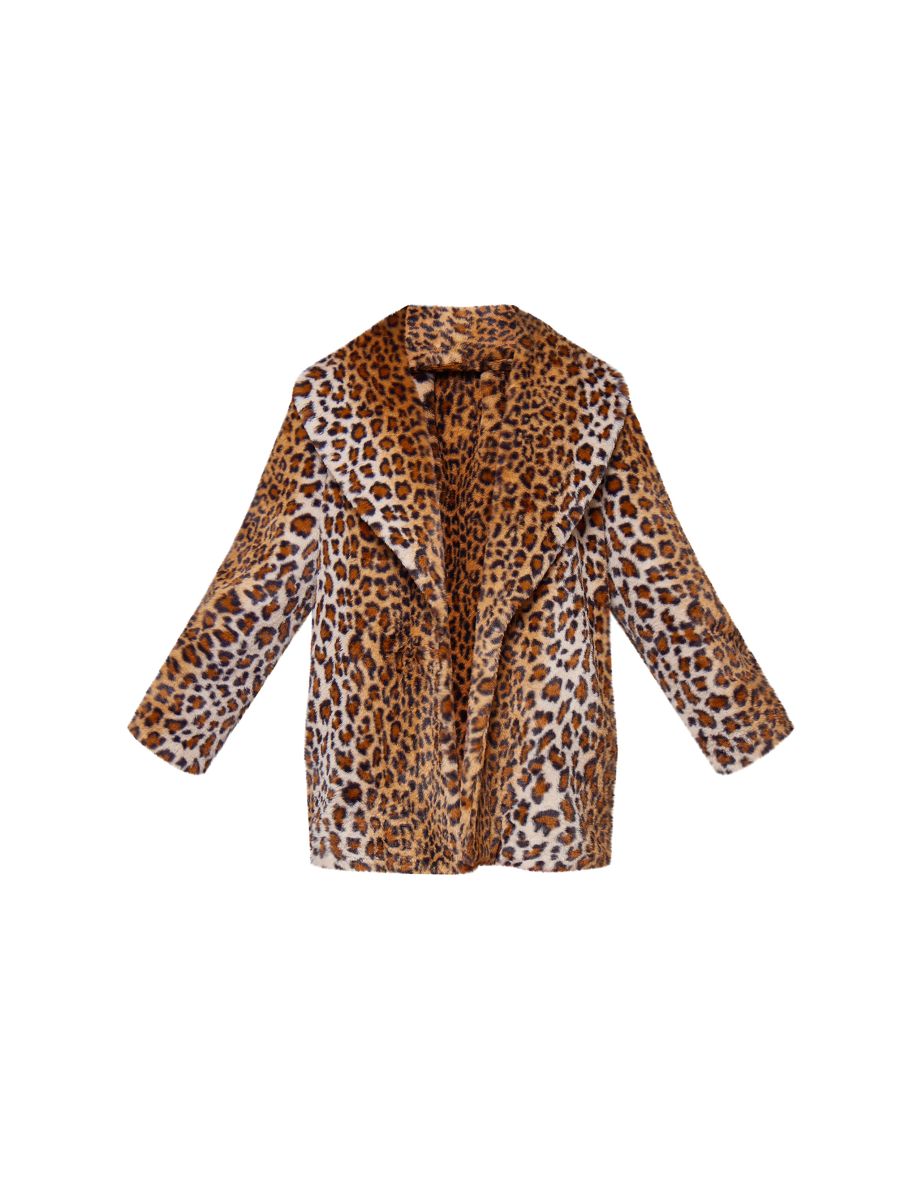 Brown Leopard Faux Fur Midi Coat - 4