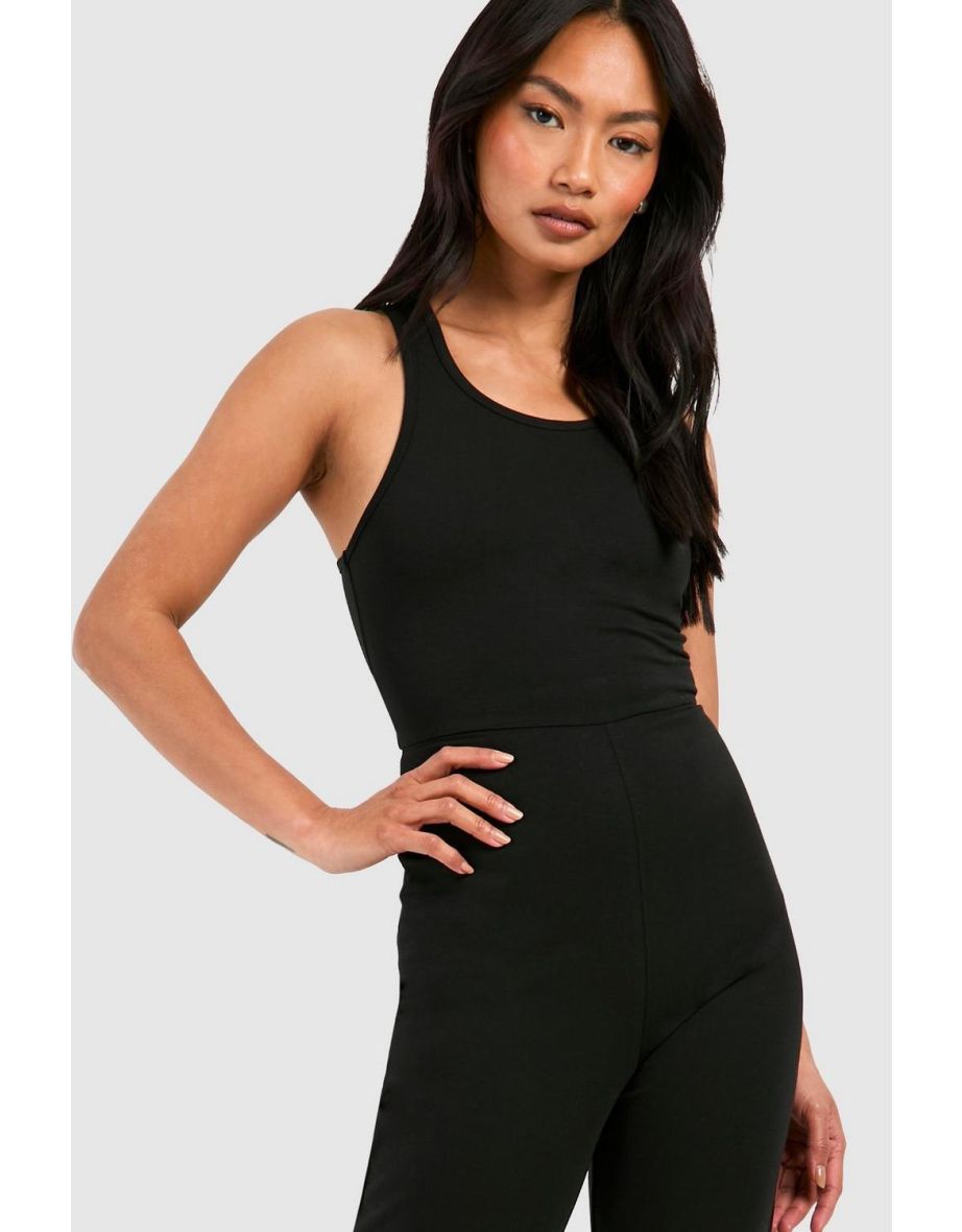 Strappy Cotton Yoga Unitard Jumpsuit - black - 3