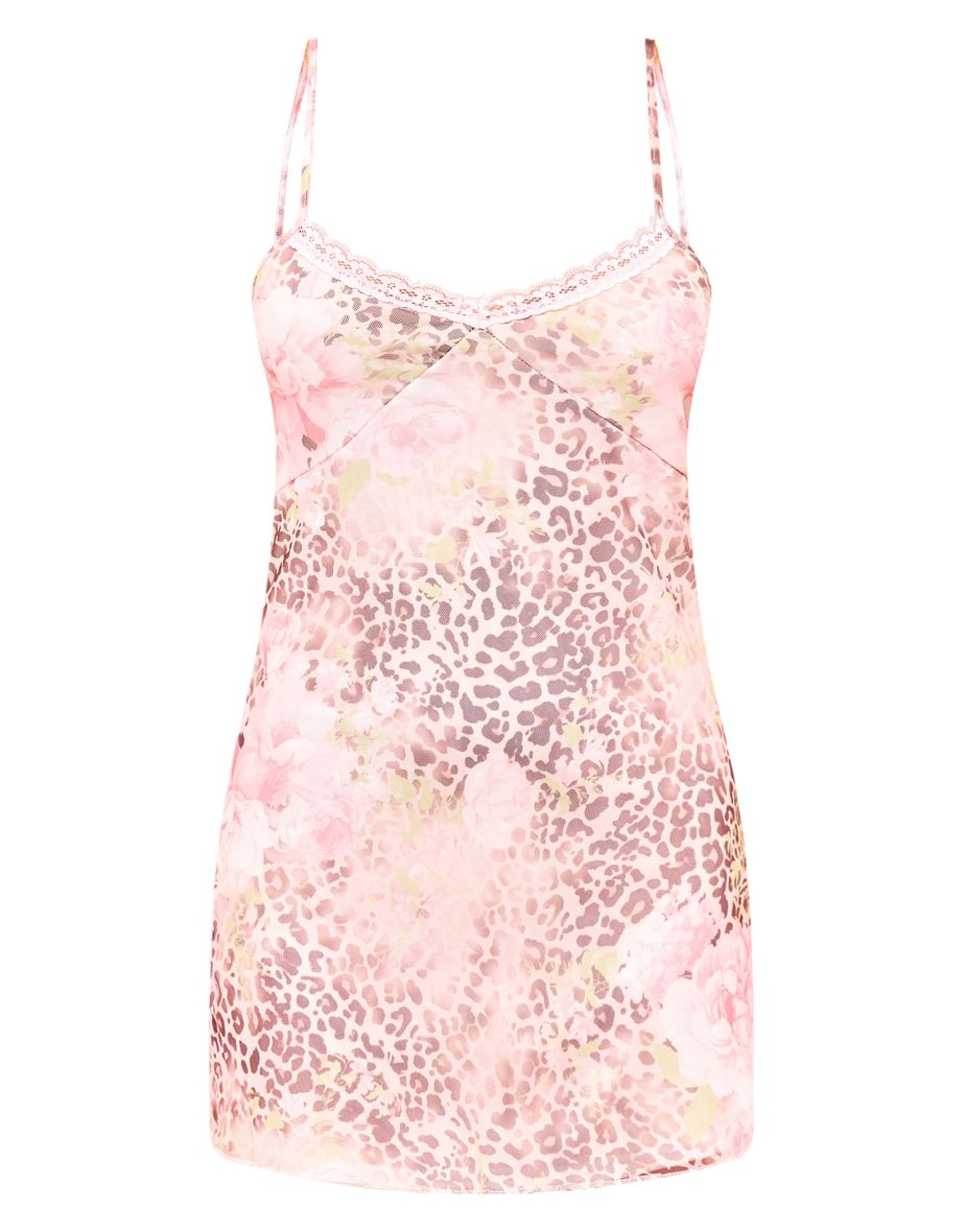 Petite Light Pink Print Mesh Shift Mini Dress - 4