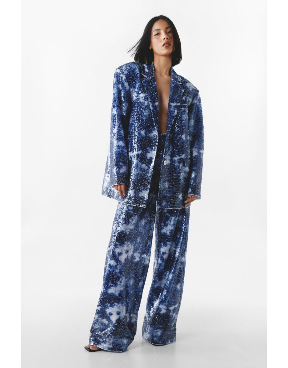 Premium Sequin Tie Dye Wide Leg Trousers