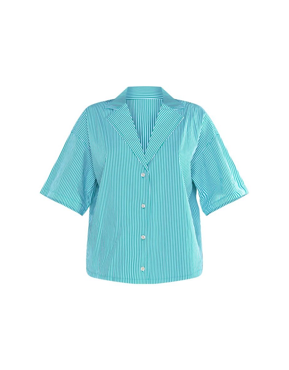 Green Pinstripe Oversized Short Sleeve Shirt - 4