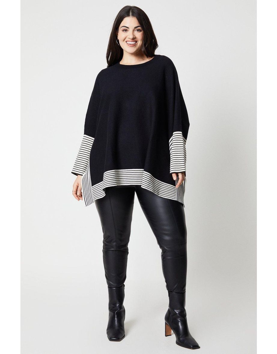 Curve Oversized Poncho Jumper With Contrast Stripe