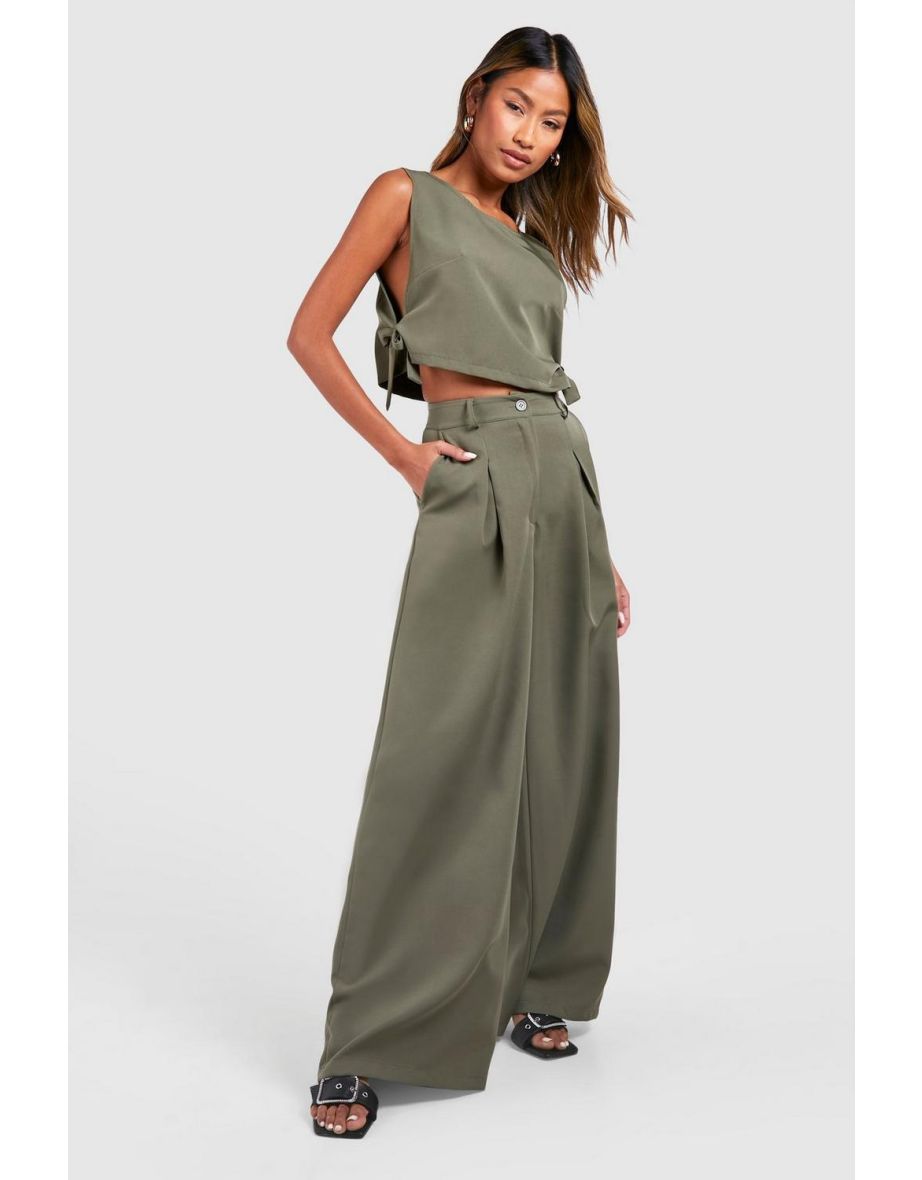 Tie Side Tailored Crop Top - khaki