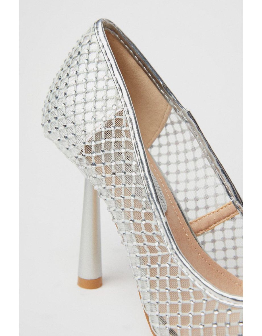 Tori Diamante Net Pointed Stiletto Court Shoes - 3