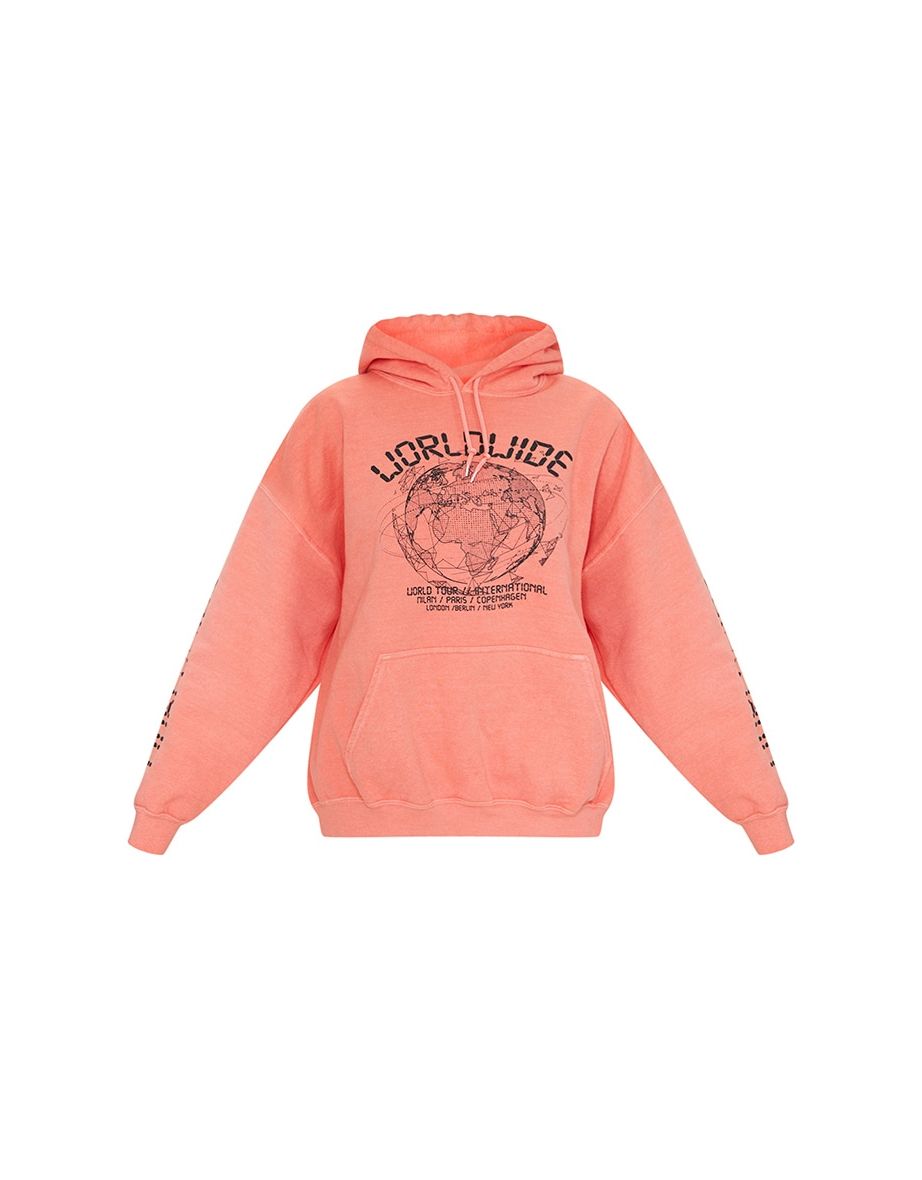 Orange Worldwide Slogan Oversized Hoodie - 4