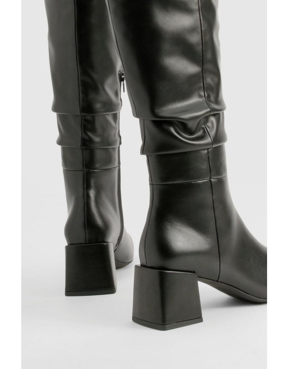 Ruched Slouch Block Heel Knee High Boots - 3