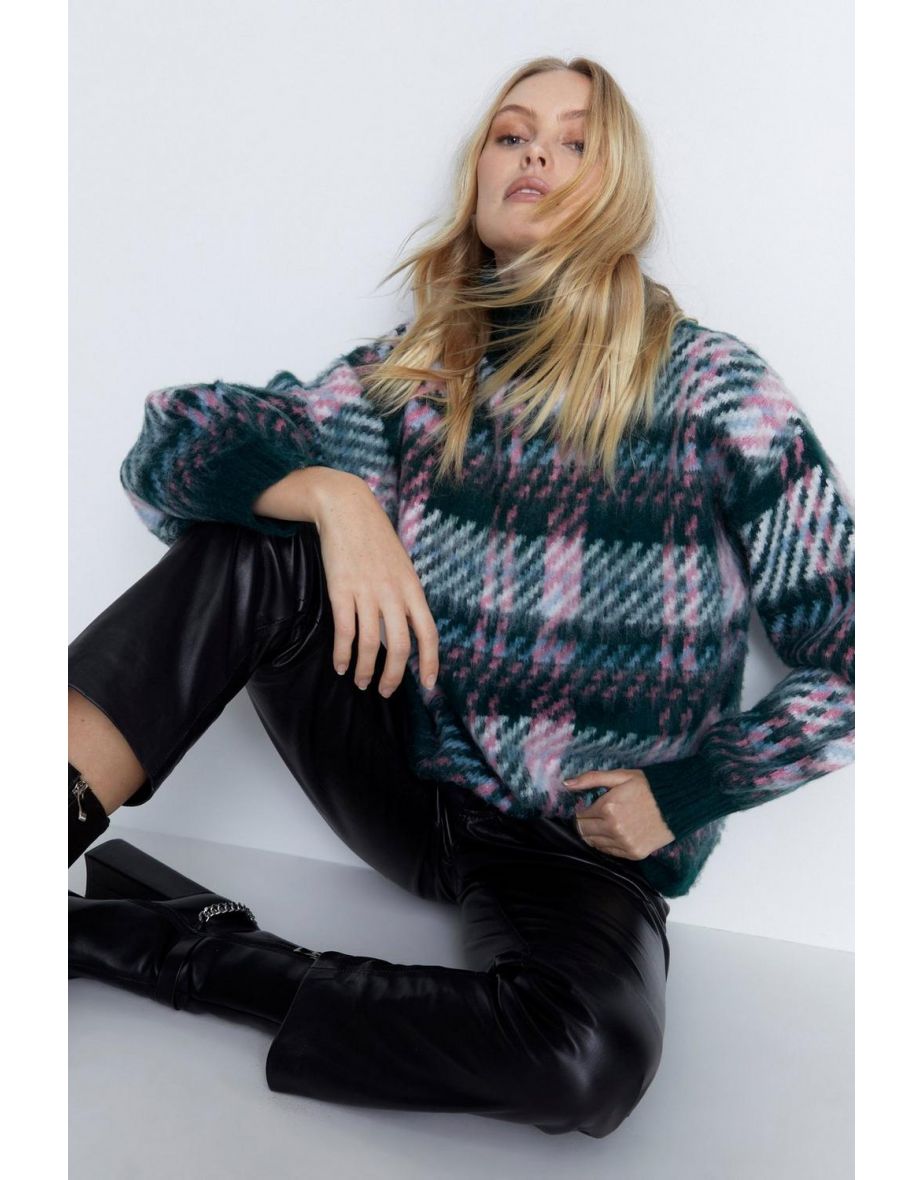 Brushed Houndstooth Check Knit Jumper