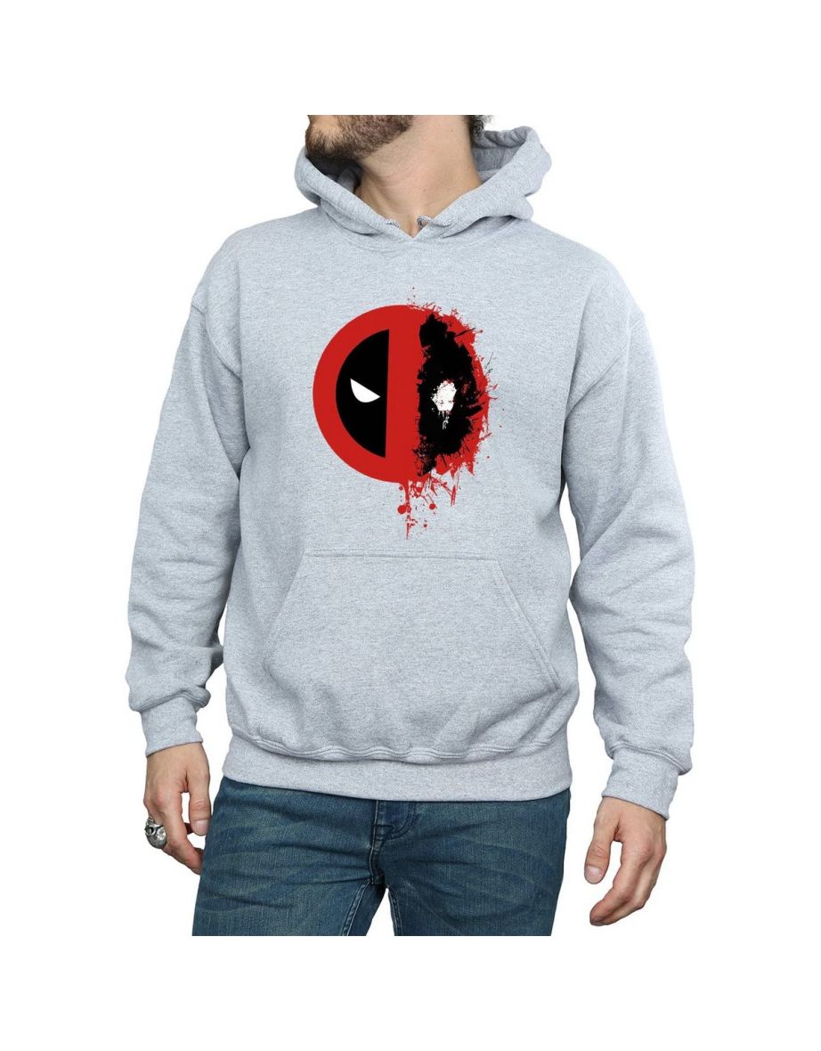 Deadpool Mens Paint Splatter Logo Hoodie - Sports Grey