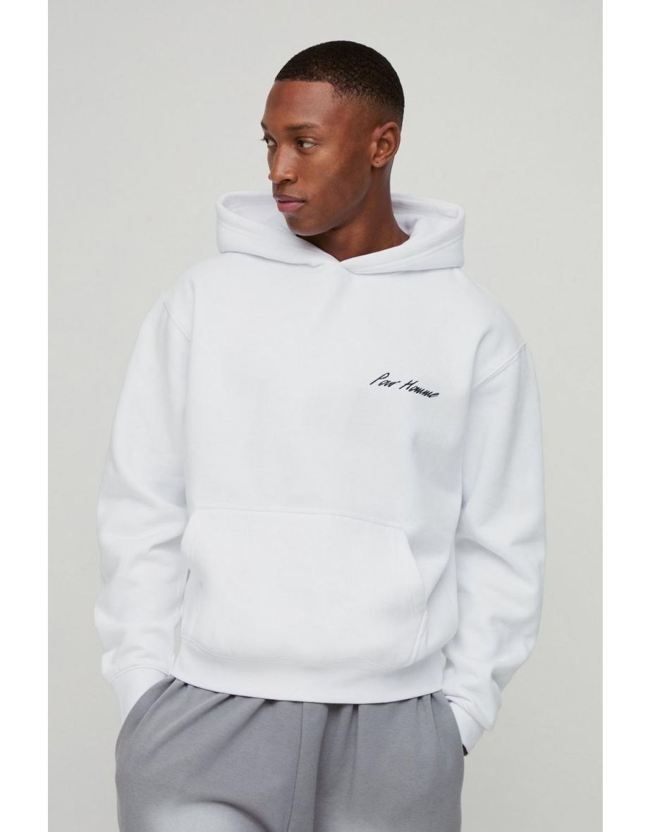 Oversized Boxy Abstract Box Graphic Hoodie - white
