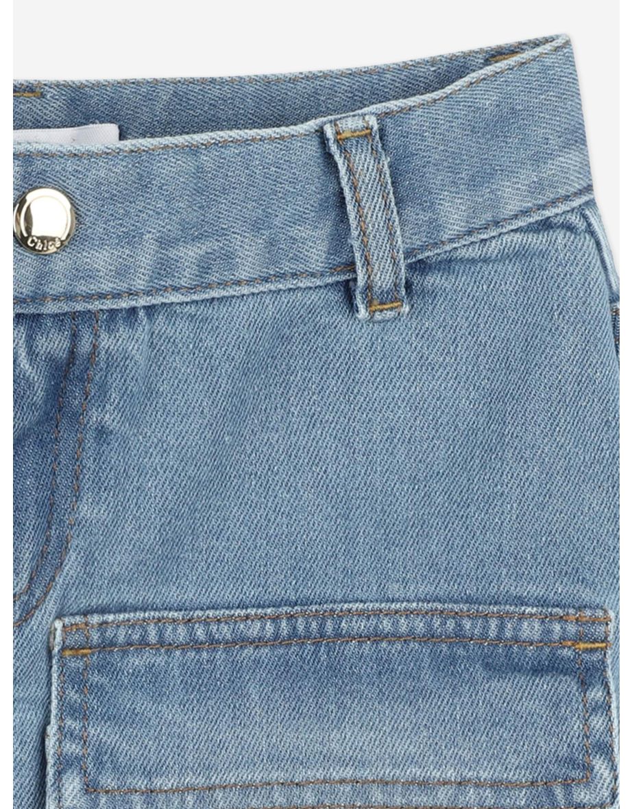 Chloé Girls Patch Pocket Denim Skirt in Blue - 3