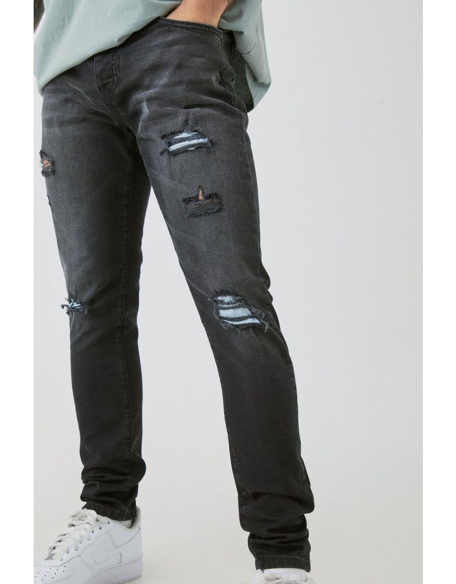 Skinny Stretch Ripped Bandana Jeans In Washed Black - washed black - 2