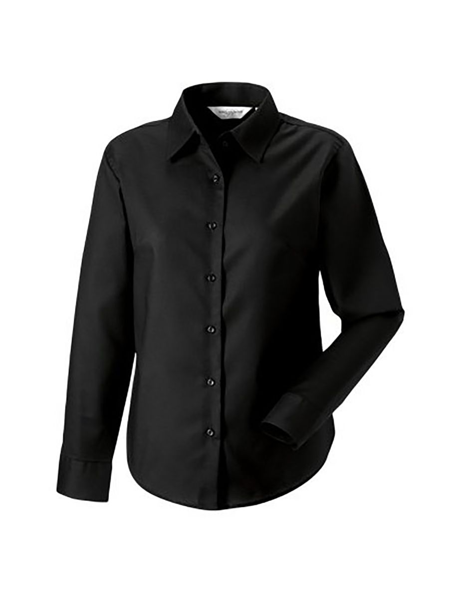 Russell Collection Ladies/Womens Long Sleeve Easy Care Oxford Shirt - Black