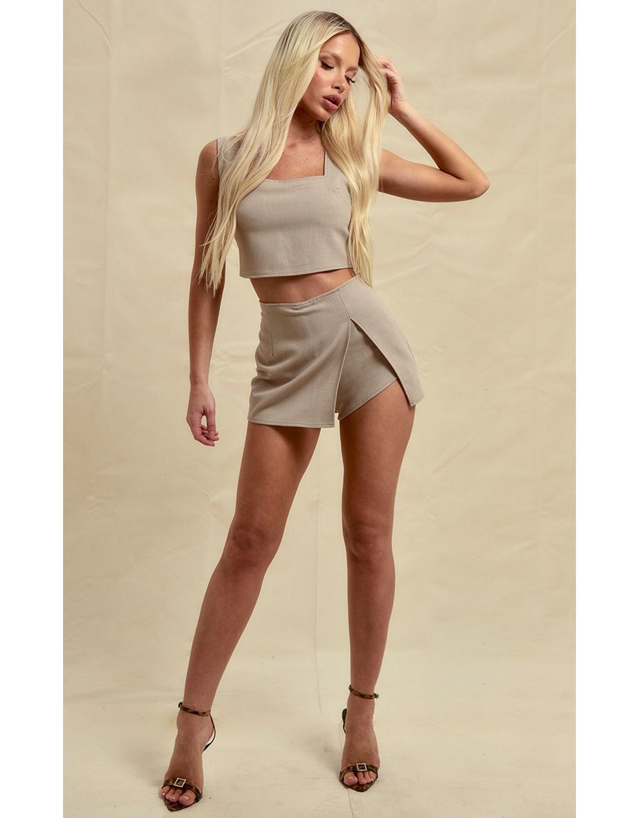 Oatmeal Woven Square Neck Corset Top