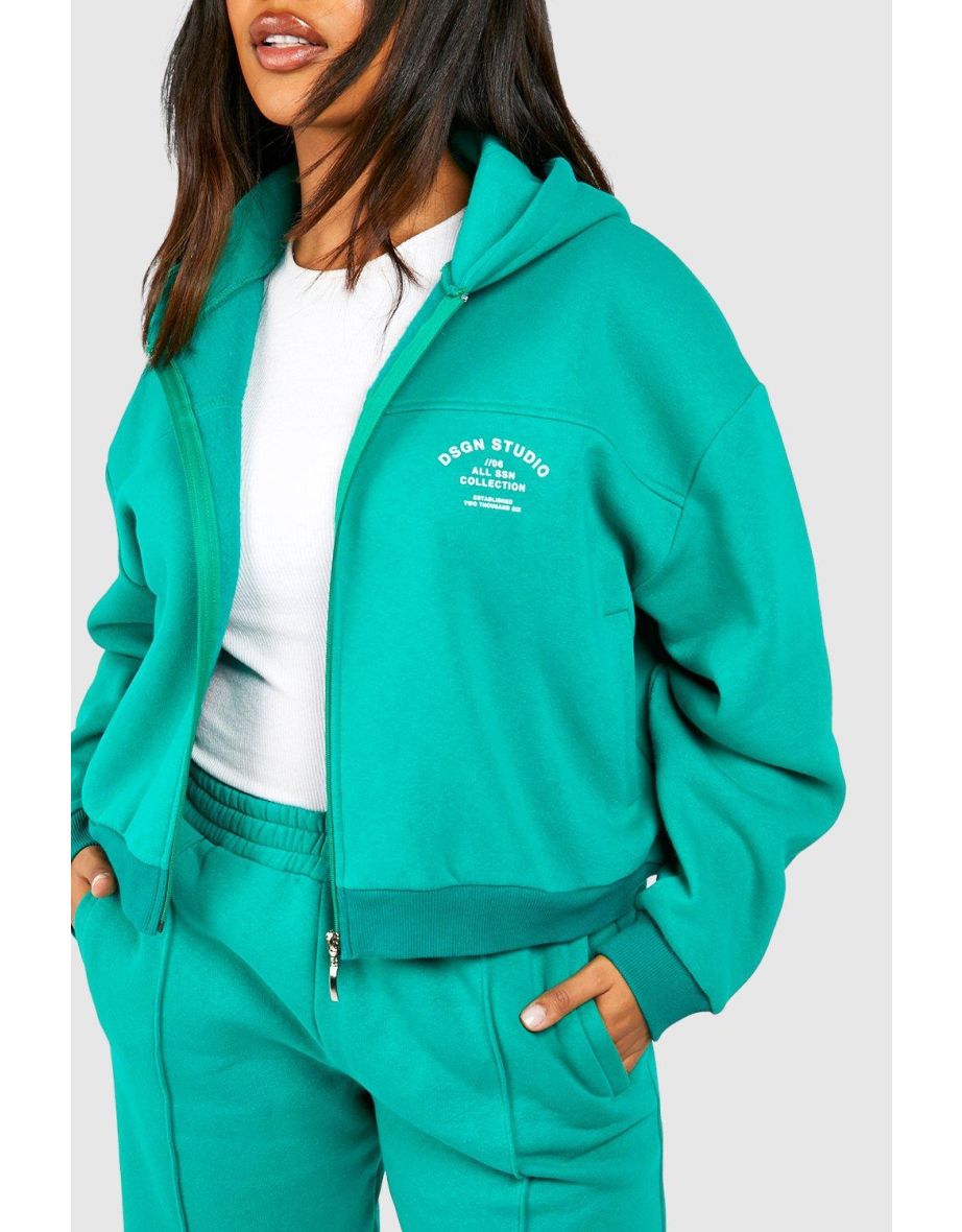 Plus Dsgn Studio Cropped Zip Through Hooded Tracksuit - green - 3