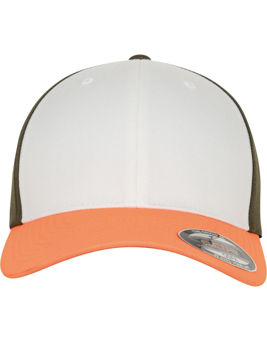 Flexfit by Yupoong 3-Tone Cap - Neon Orange/White/Olive - 3