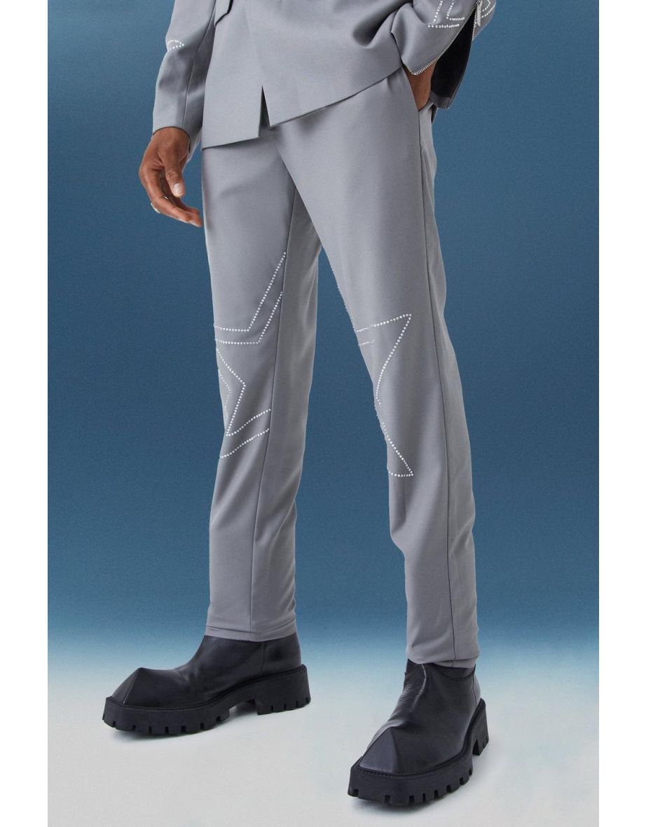 Slim Fit Trouser With Rhinestone Embellishment - slate