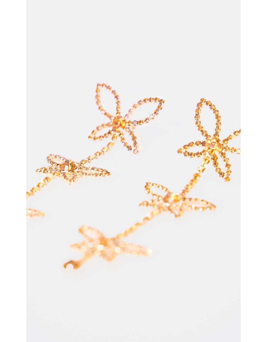 Gold Diamante Butterfly Statement Drop Earrings - 2