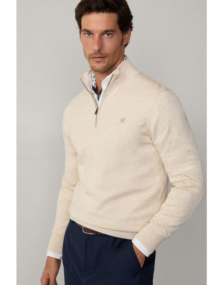Cotton Silk Hzip Jumper Oatmeal