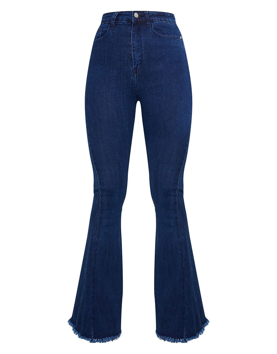 Indigo Raw Hem Extreme Bell Flare Jeans - 4