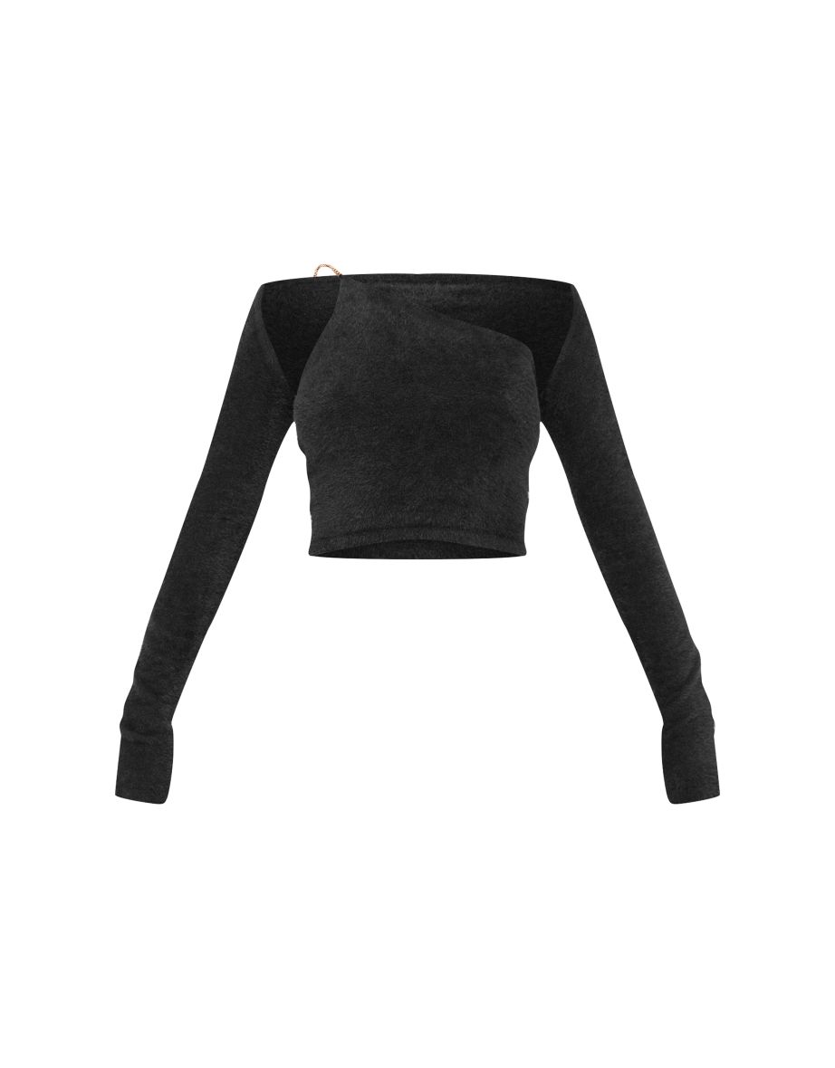 Black Eyelash Knit Shrug And Top Set - 4