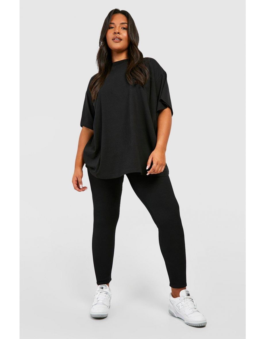 Plus Super Oversized Crew Neck Basic Cotton T-shirt - black