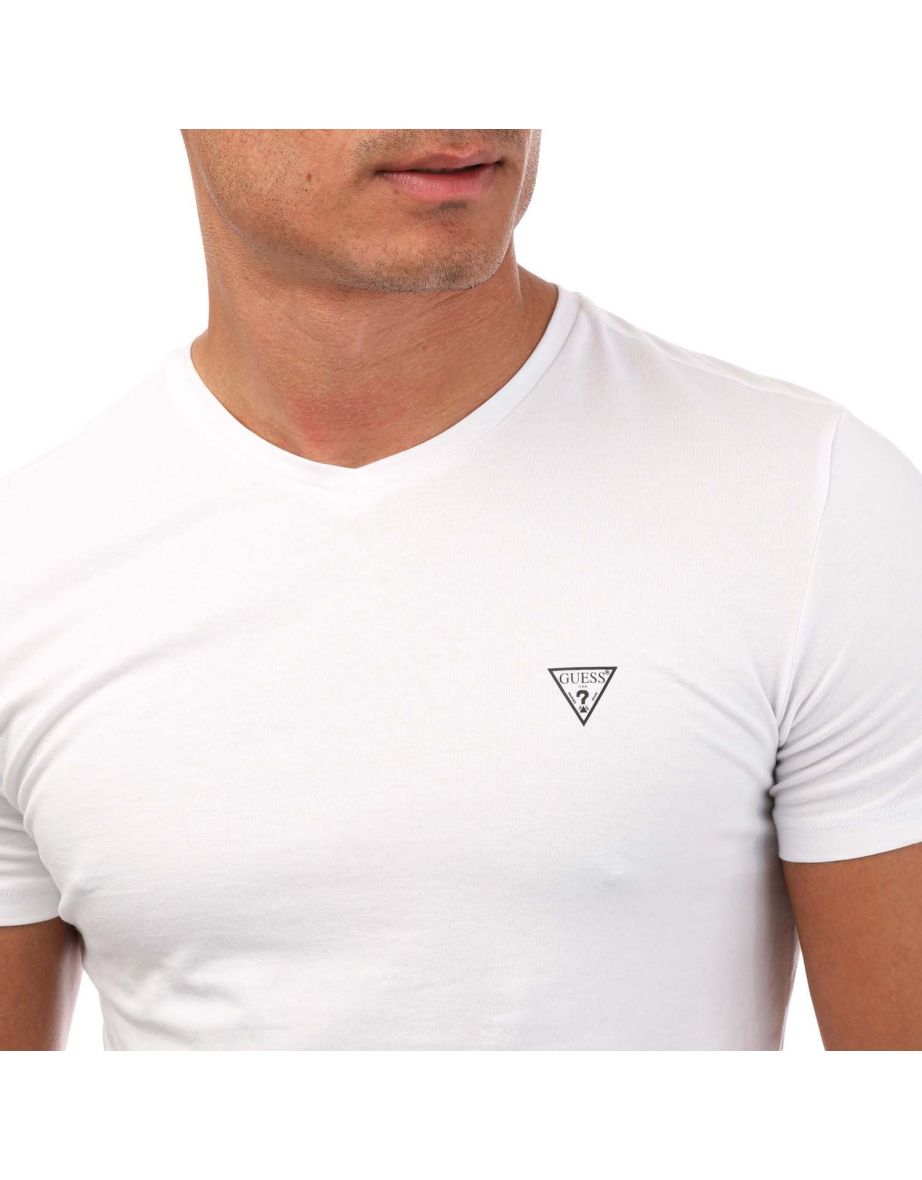 Men's Guess 2 Pack V Neck T-Shirts in White - 2