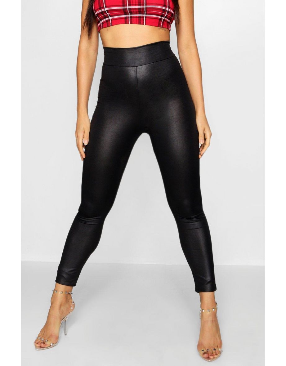 Wet Look High Waisted Leggings - black - 3