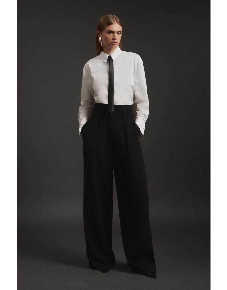 Compact Stretch Essential Tailored High Waist Wide Leg Trouser - 3