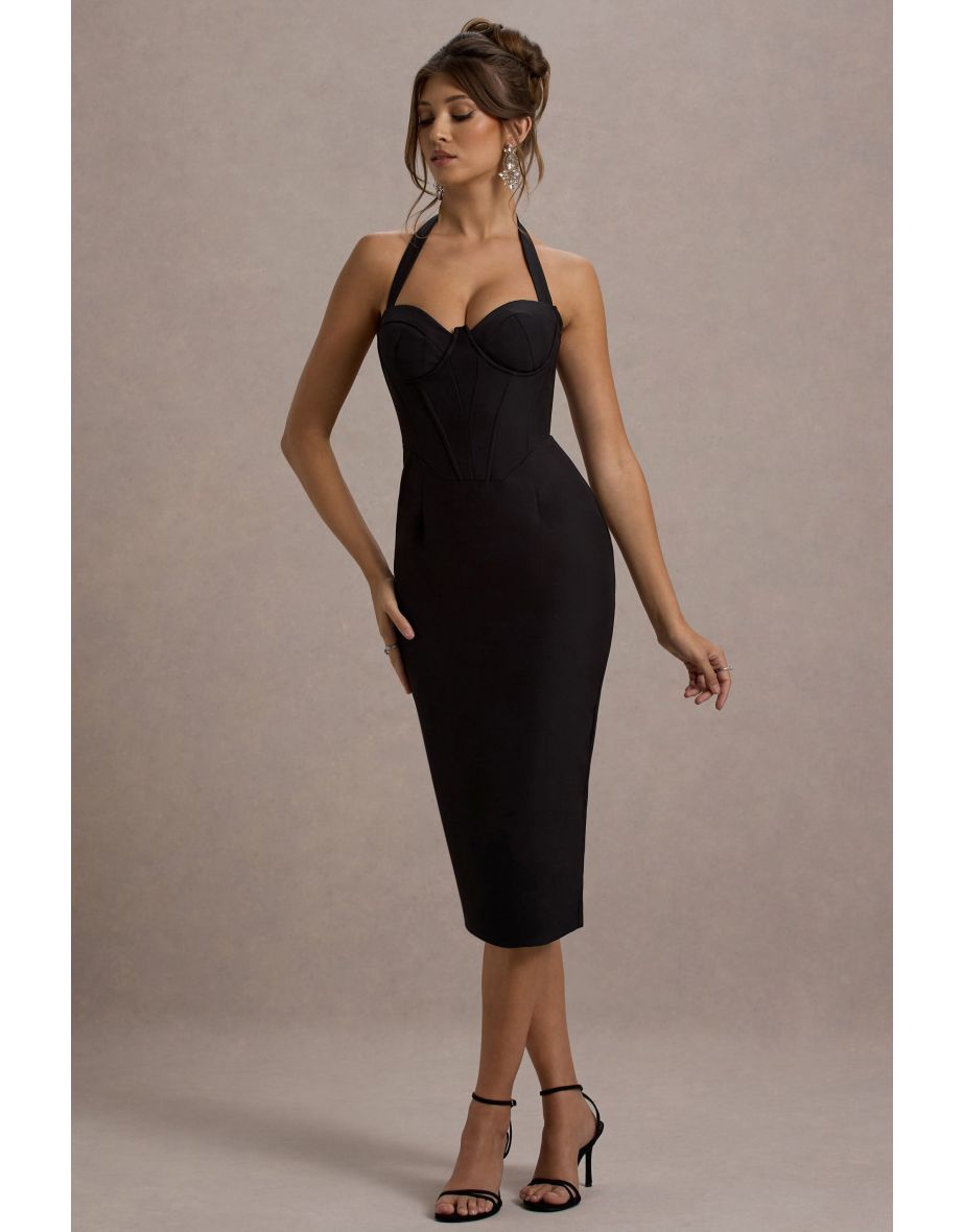 Supermodel | Black Halter-Neck Corset Midi Dress - 5