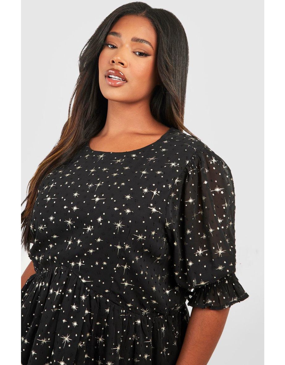 Plus Gold Fleck Ruffle Sleeve Smock Top - black - 3
