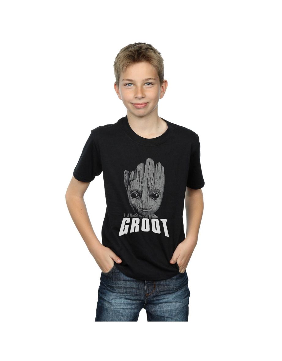 Marvel Boys Guardians Of The Galaxy Groot Face T-Shirt - Black