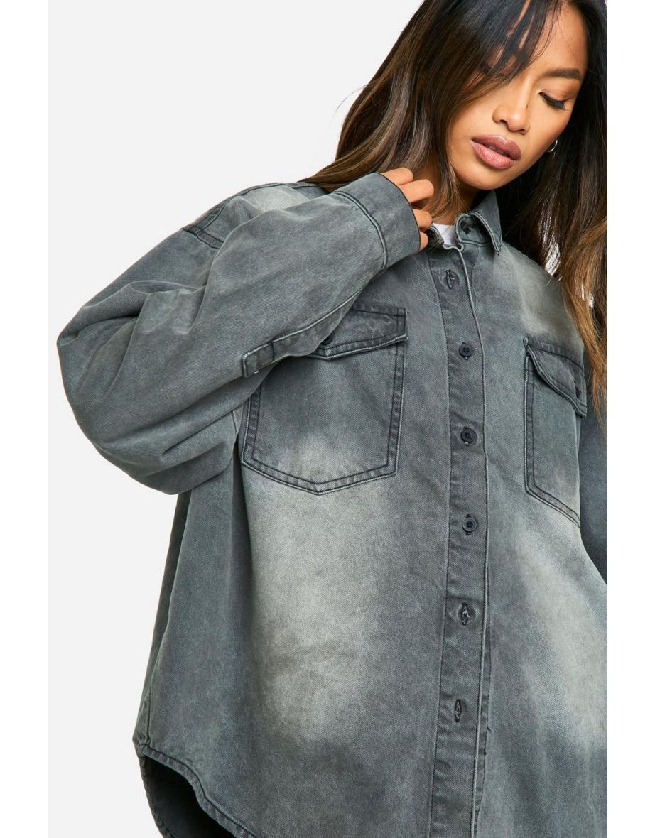 Oversized Longline Denim Shirt - grey - 3
