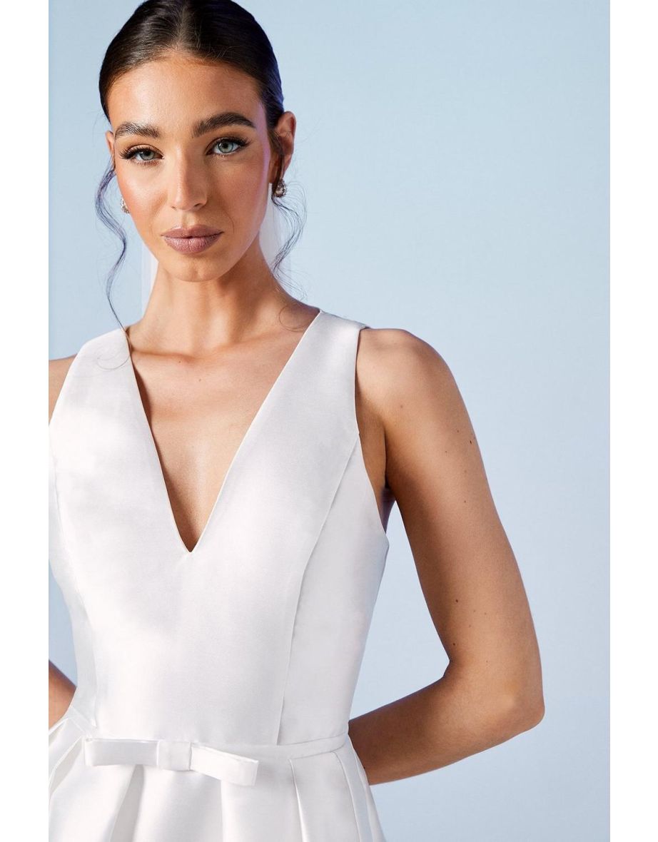 Plunge Neck Bow Waist Maxi Dress With Pockets - 3