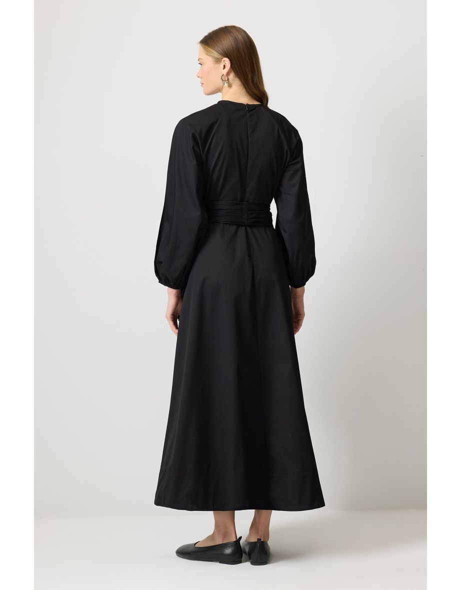 DRESS WITH PLEATED BELT - 3