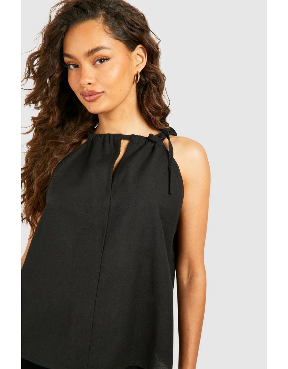 Linen Strappy Top - black - 3
