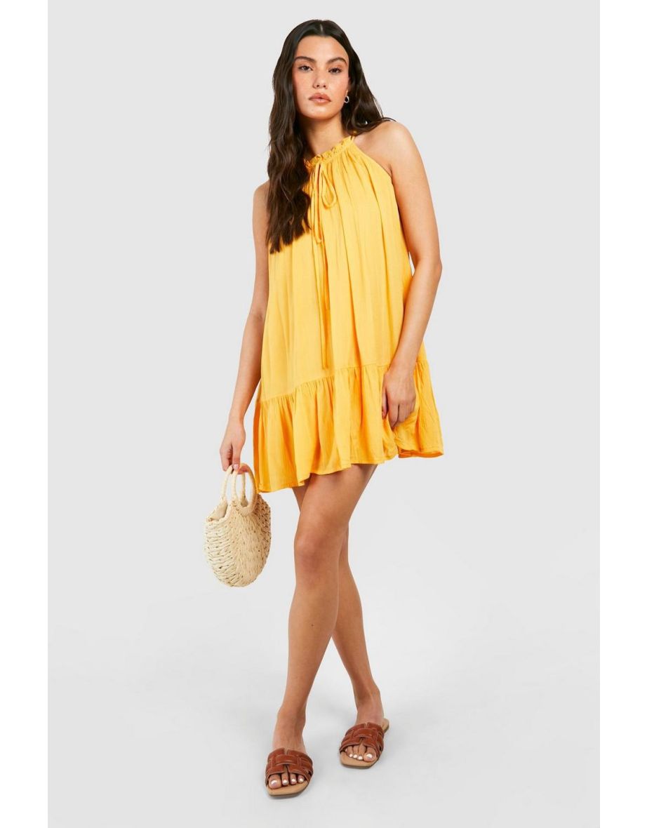 Cheesecloth Mini Smock Dress - yellow