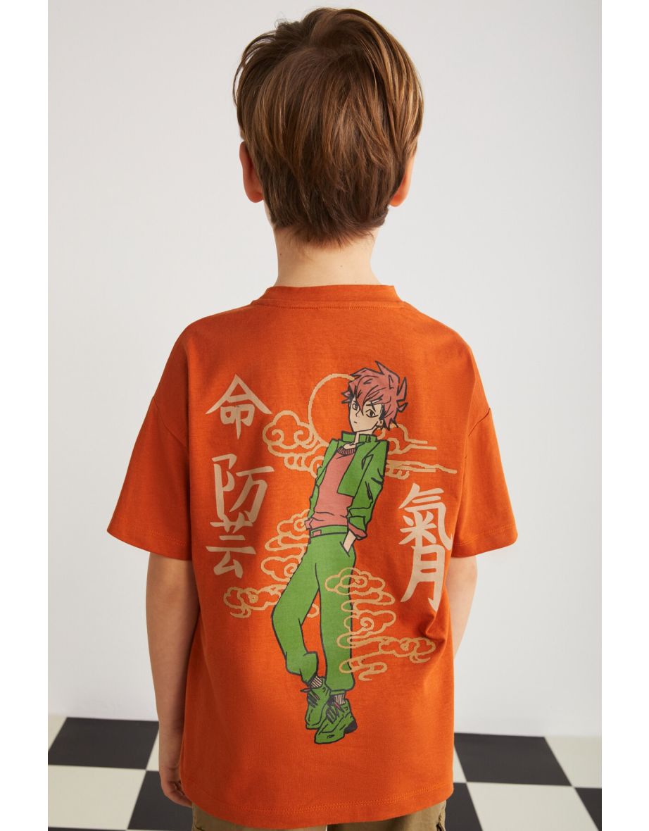 Printed Short Sleeve Boy T-shirt Brick Color T-shirt - 3
