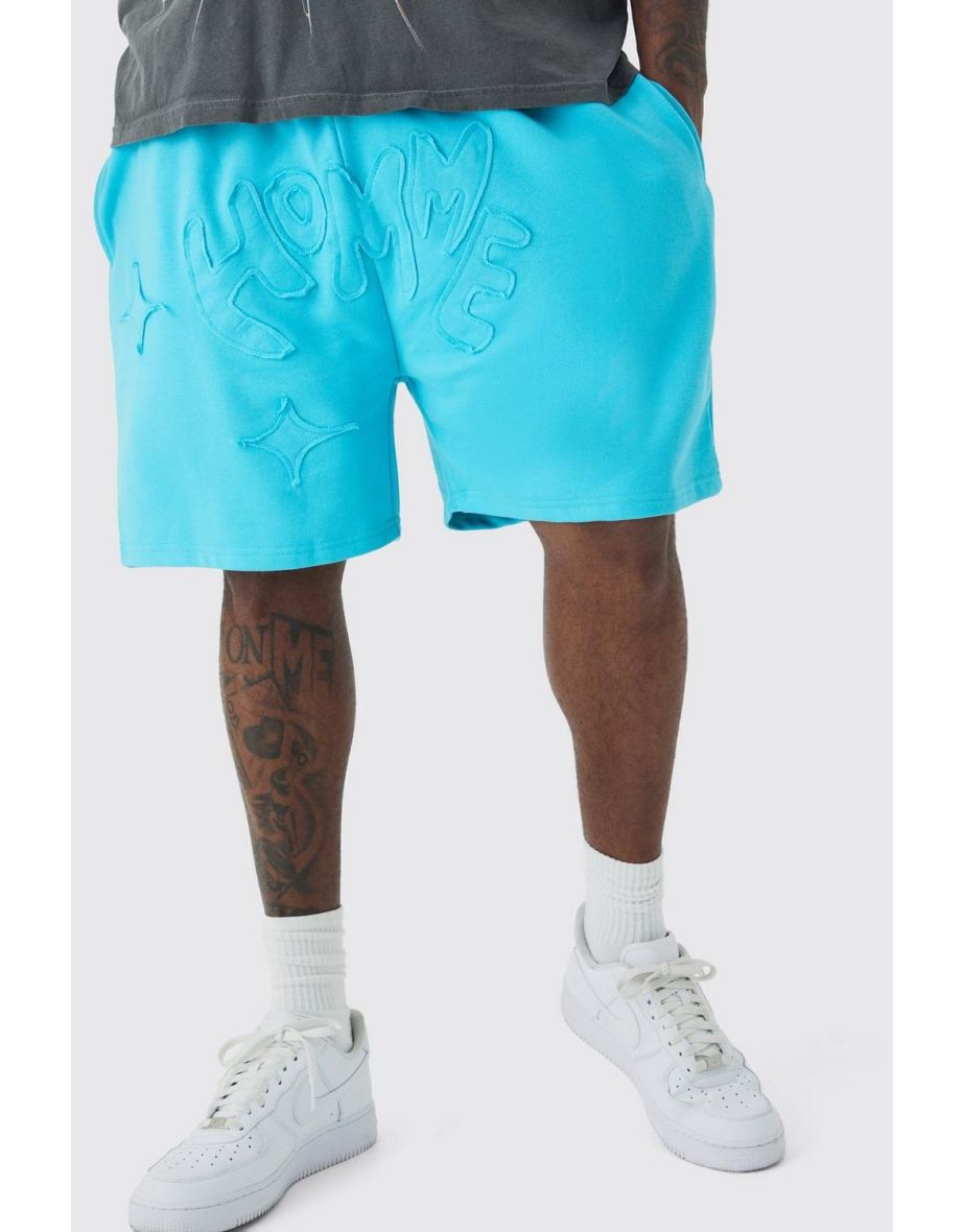 Plus Distressed Applique Loose Short In Blue - blue - 2